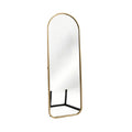 Sleek Arched Standing Mirror with Gold Frame and Black Base