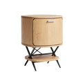Modern Round Wooden Nightstand with Drawer and Metal Base
