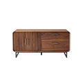 Modern Wooden Sideboard with Slatted Design and Metal Legs