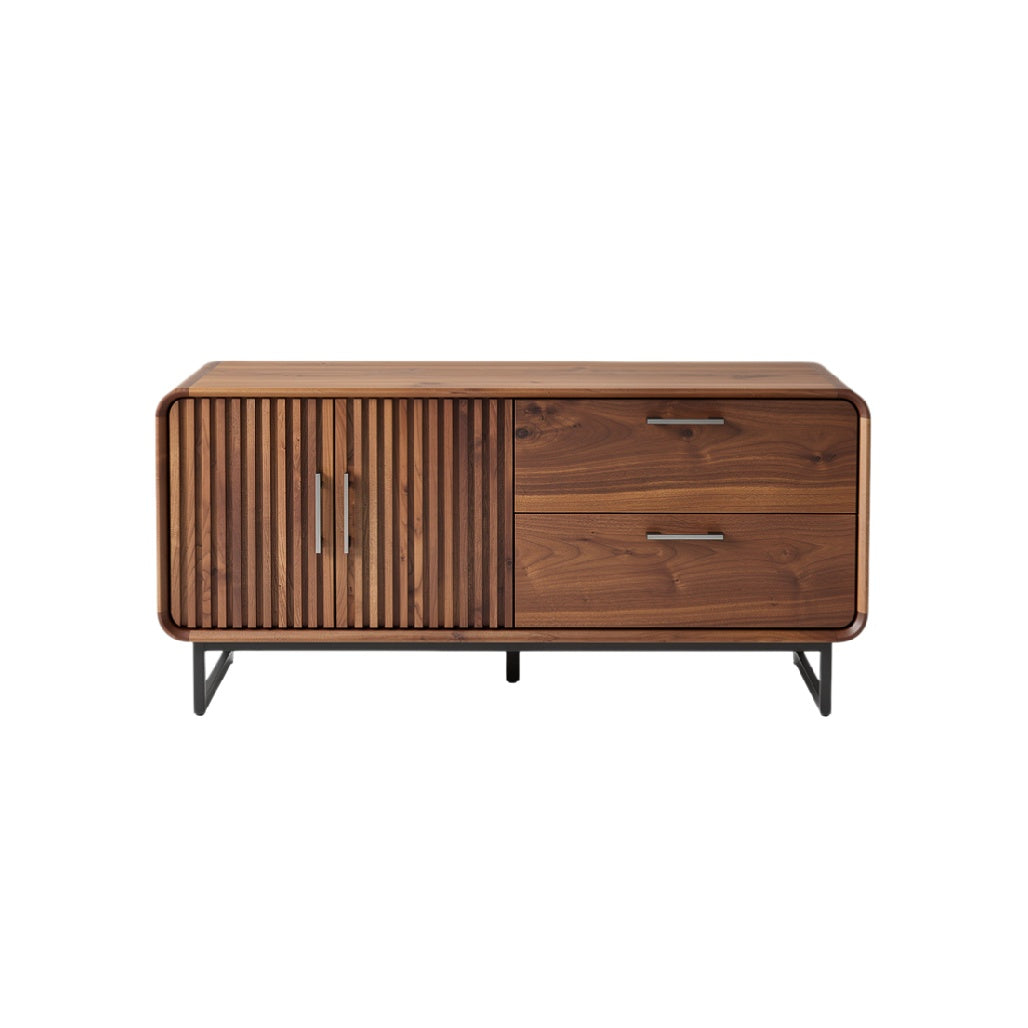 Modern Wooden Sideboard with Slatted Design and Metal Legs